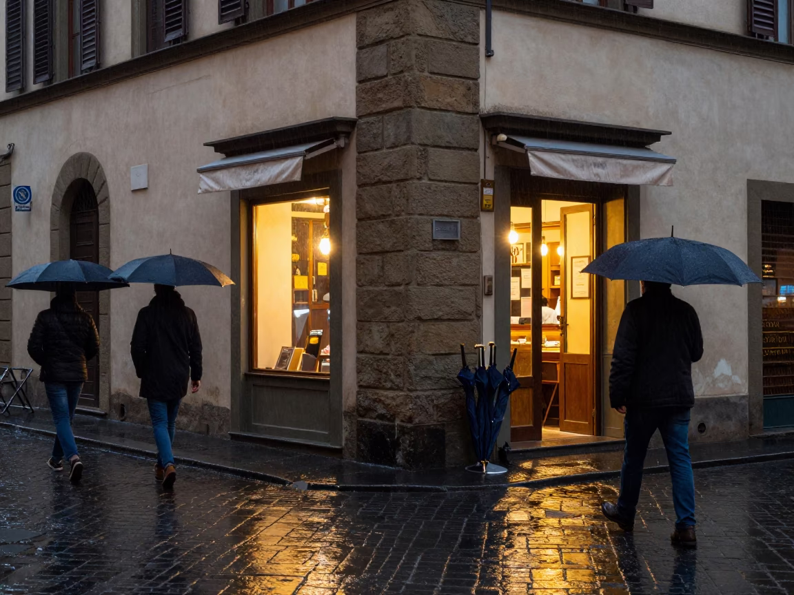 Street Corner in Florence at Dusk Light in in Florence, Italy
