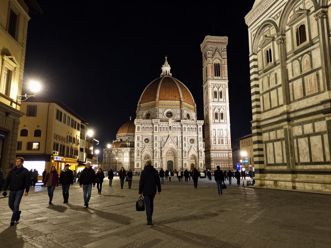 Street Corner in Florence at The Deepest Night Sky Light in in Florence, Italy