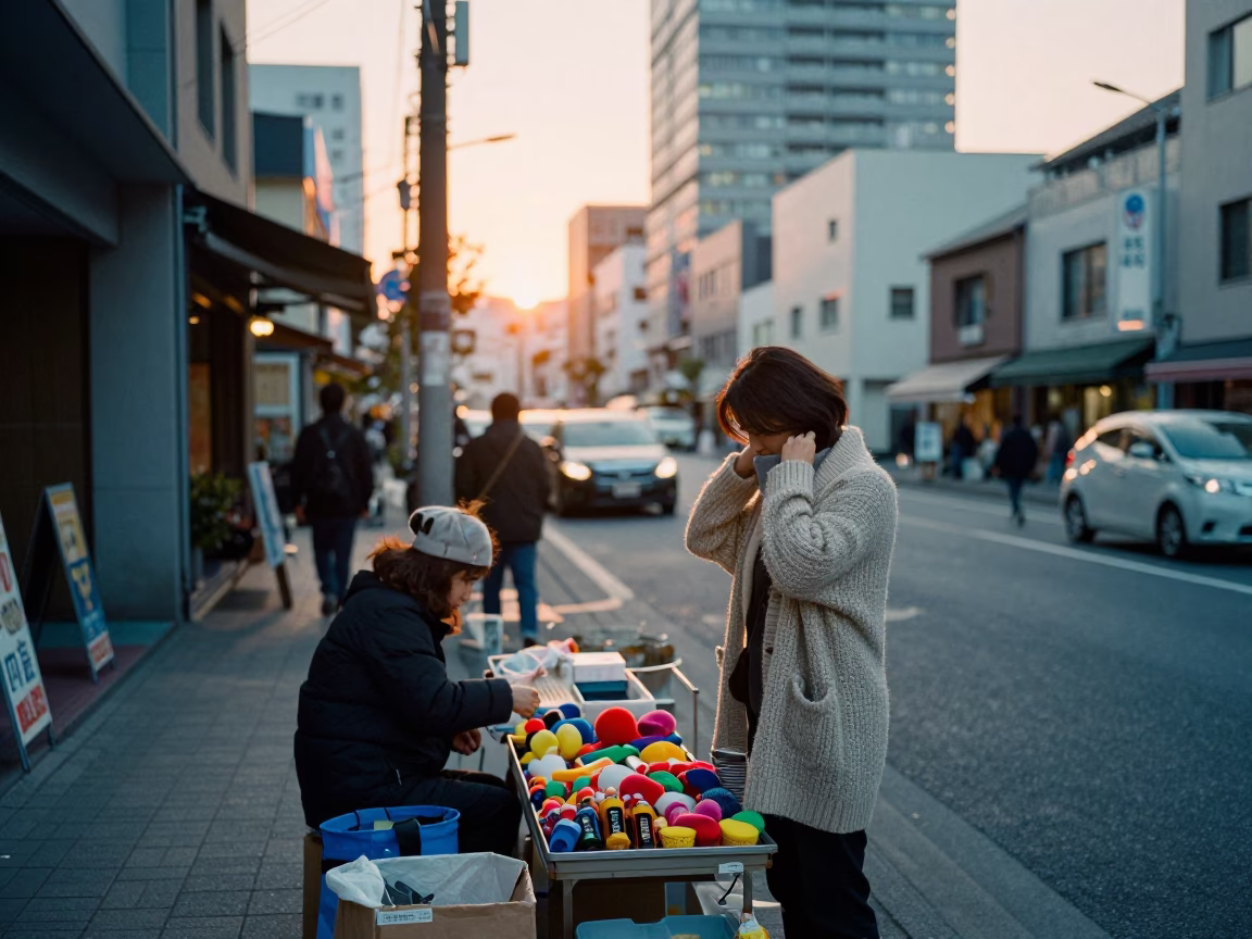 Street Corner in Fukuoka at First Light Of Dawn in in Fukuoka, Japan