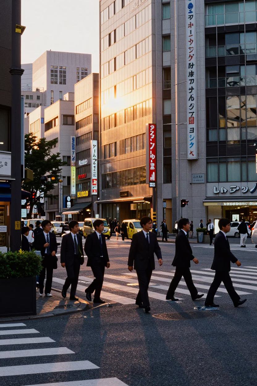 Street Corner in Fukuoka at Sunset Light in in Fukuoka, Japan