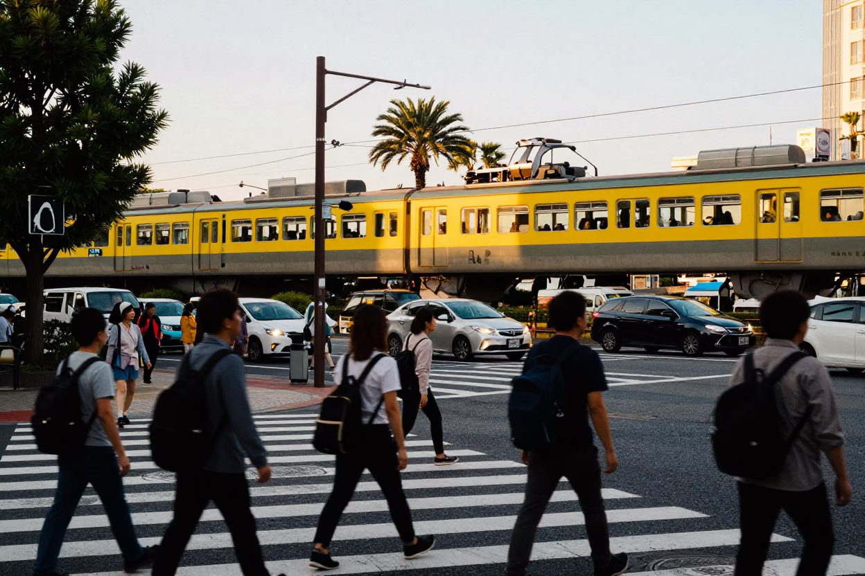 Street Corner in Fukuoka at The Late Afternoon Light in in Fukuoka, Japan