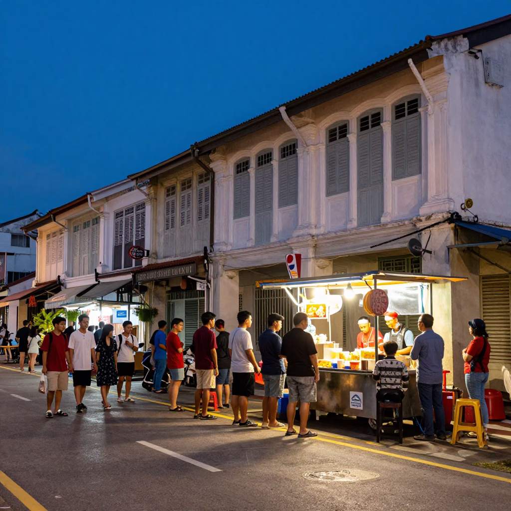 Street Corner in George Town at Blue Hour in in George Town, Malaysia