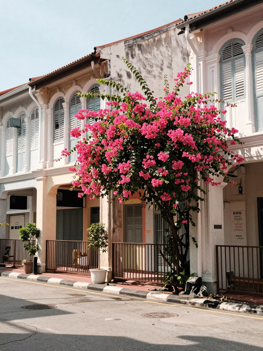 Street Corner in George Town at Late Morning Light in in George Town, Malaysia
