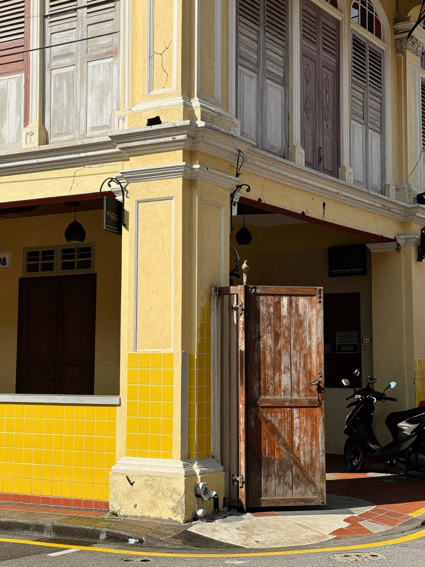 Street Corner in George Town at Noon Light in in George Town, Malaysia