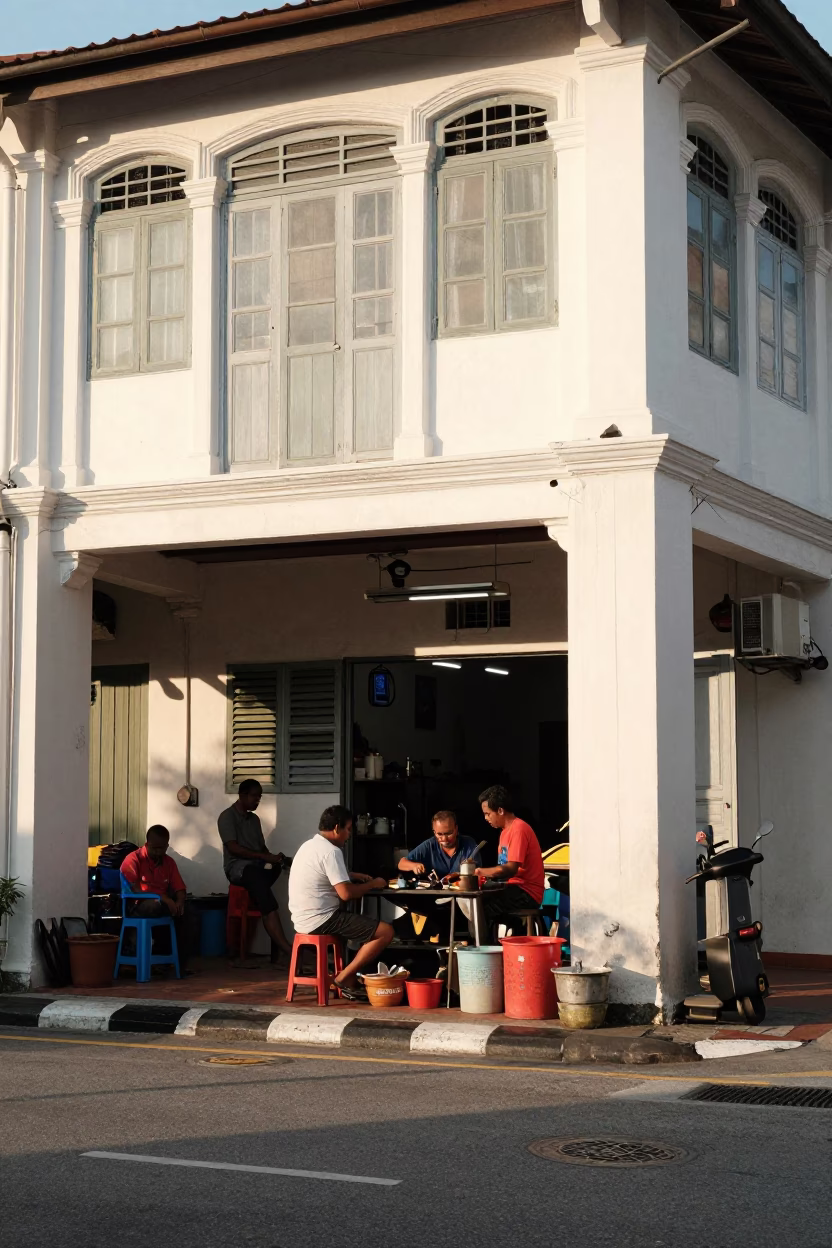 Street Corner in George Town at The Late Afternoon Light in in George Town, Malaysia