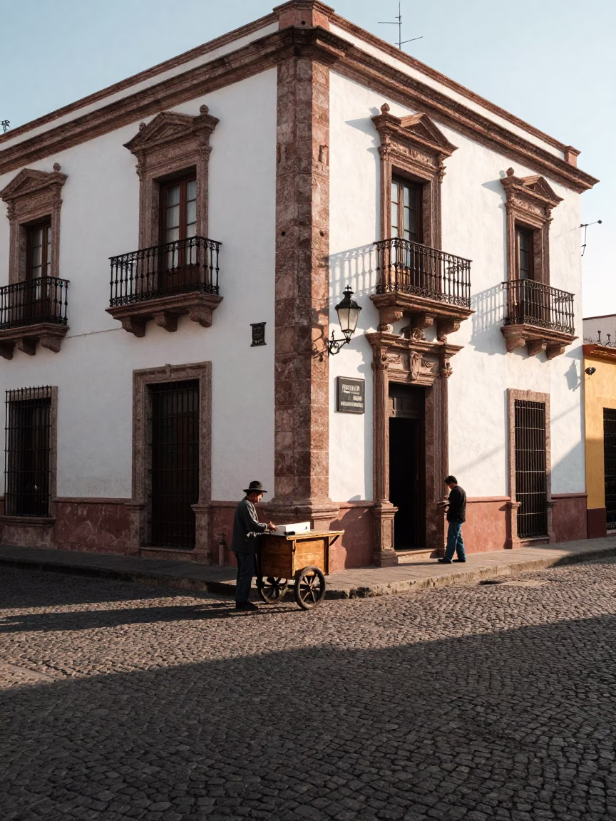 Street Corner in Guadalajara at As First Light Reaches The Scene in in Guadalajara, Mexico