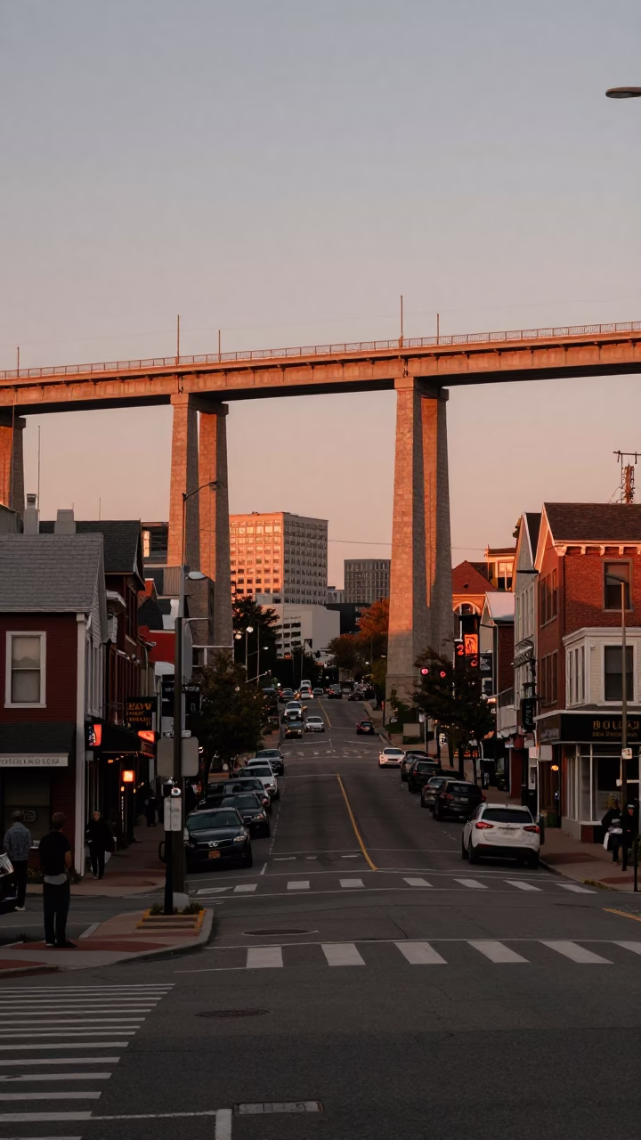 Street Corner in Halifax at Copper-toned Light Before Dusk in in Halifax, Nova Scotia, Canada
