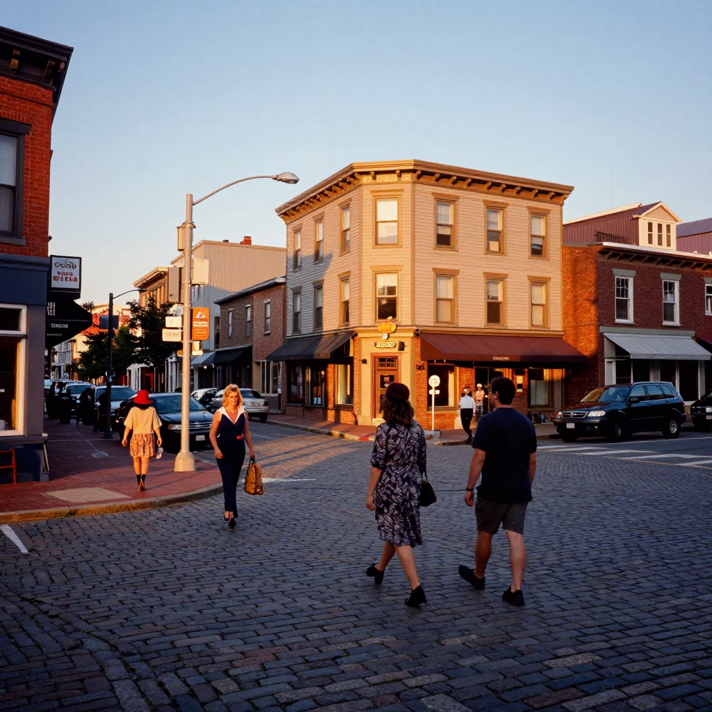 Street Corner in Halifax at Honeyed Evening Light in in Halifax, Nova Scotia, Canada