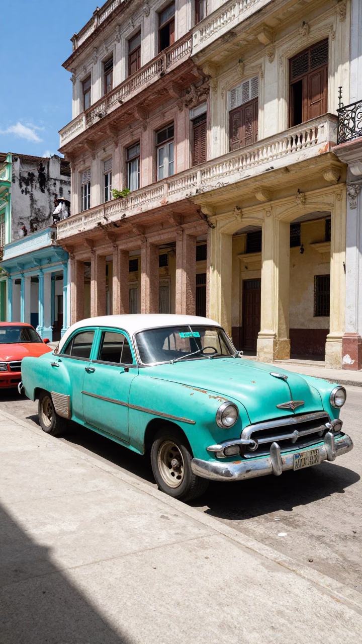 Street Corner in Havana at Bright Midmorning Light in in Havana, Cuba
