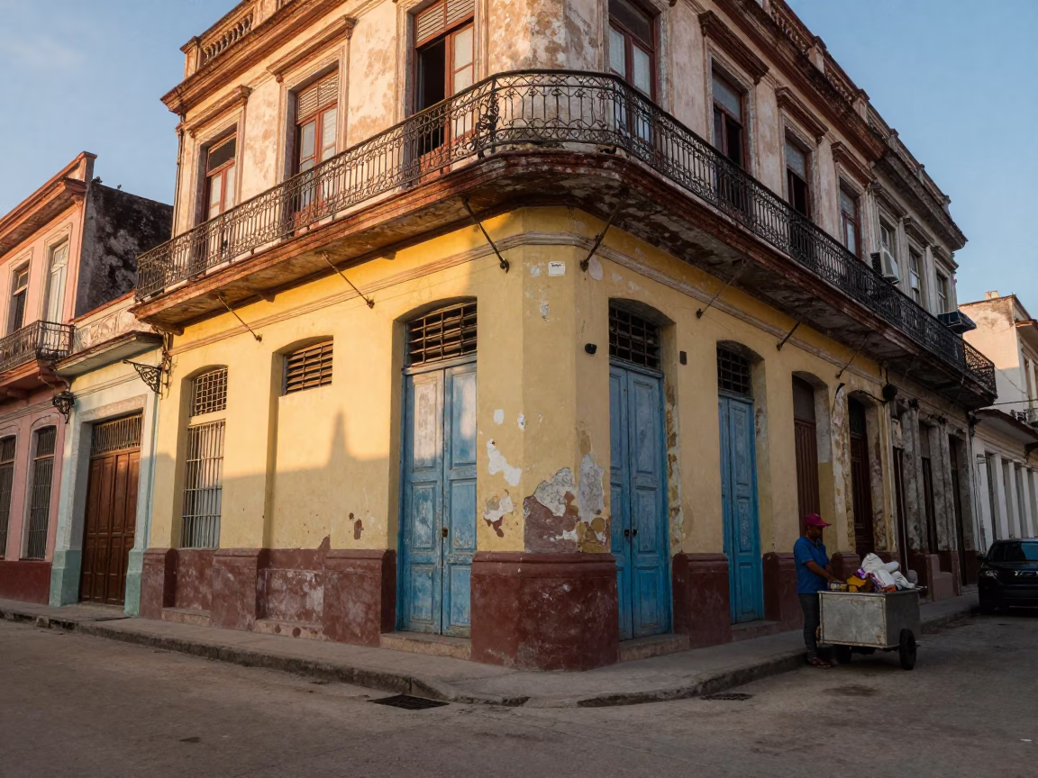 Street Corner in Havana at First Light Of Dawn in in Havana, Cuba