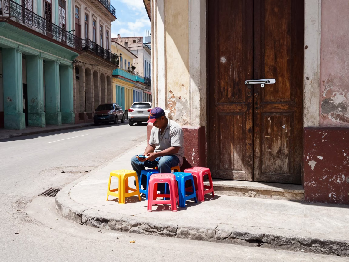 Street Corner in Havana at Flat Noon Light in in Havana, Cuba
