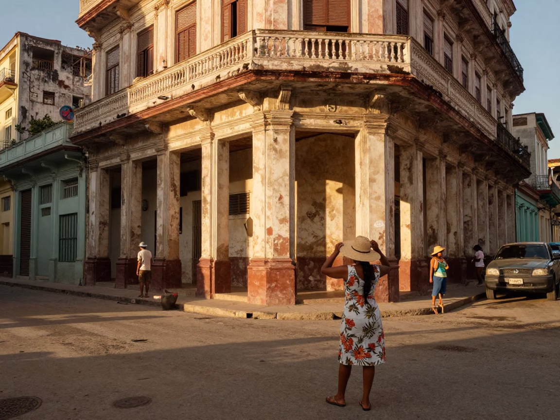 Street Corner in Havana at Honeyed Evening Light in in Havana, Cuba