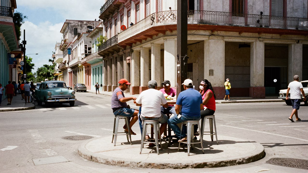 Street Corner in Havana at The Flat Glare Of Noon Light in in Havana, Cuba