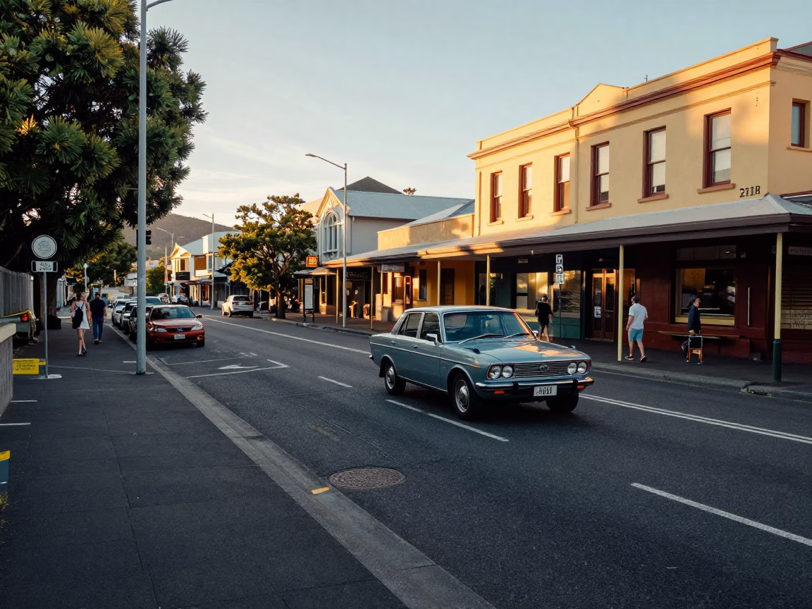 Street Corner in Hobart at The Early Afternoon Light in in Hobart, Tasmania, Australia