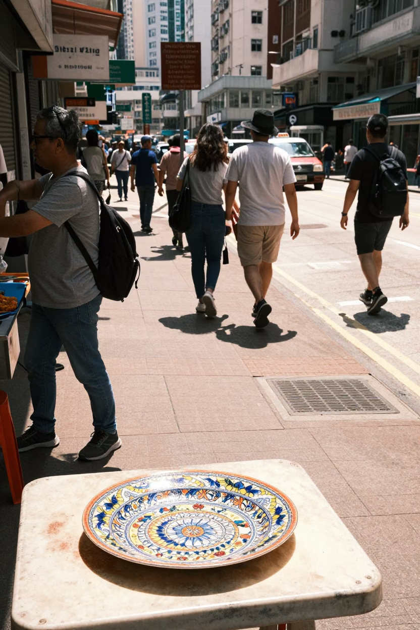 Street Corner in Hong Kong at The Flat Glare Of Noon Light in in Hong Kong, Hong Kong