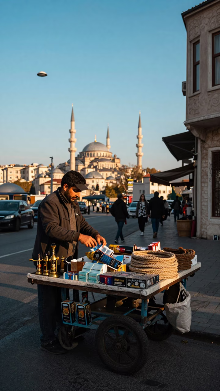 Street Corner in Istanbul at Clear Late-afternoon Light in in Istanbul, Turkey