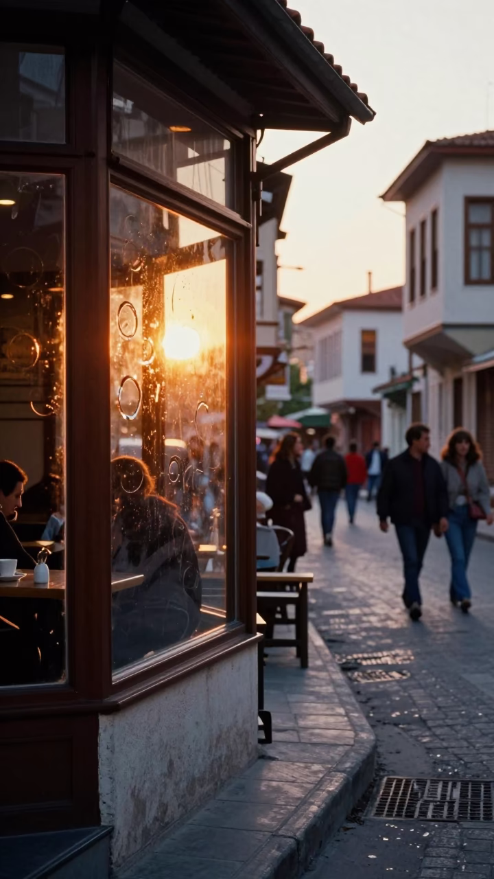 Street Corner in Izmir at Honeyed Evening Light in in Izmir, Turkey