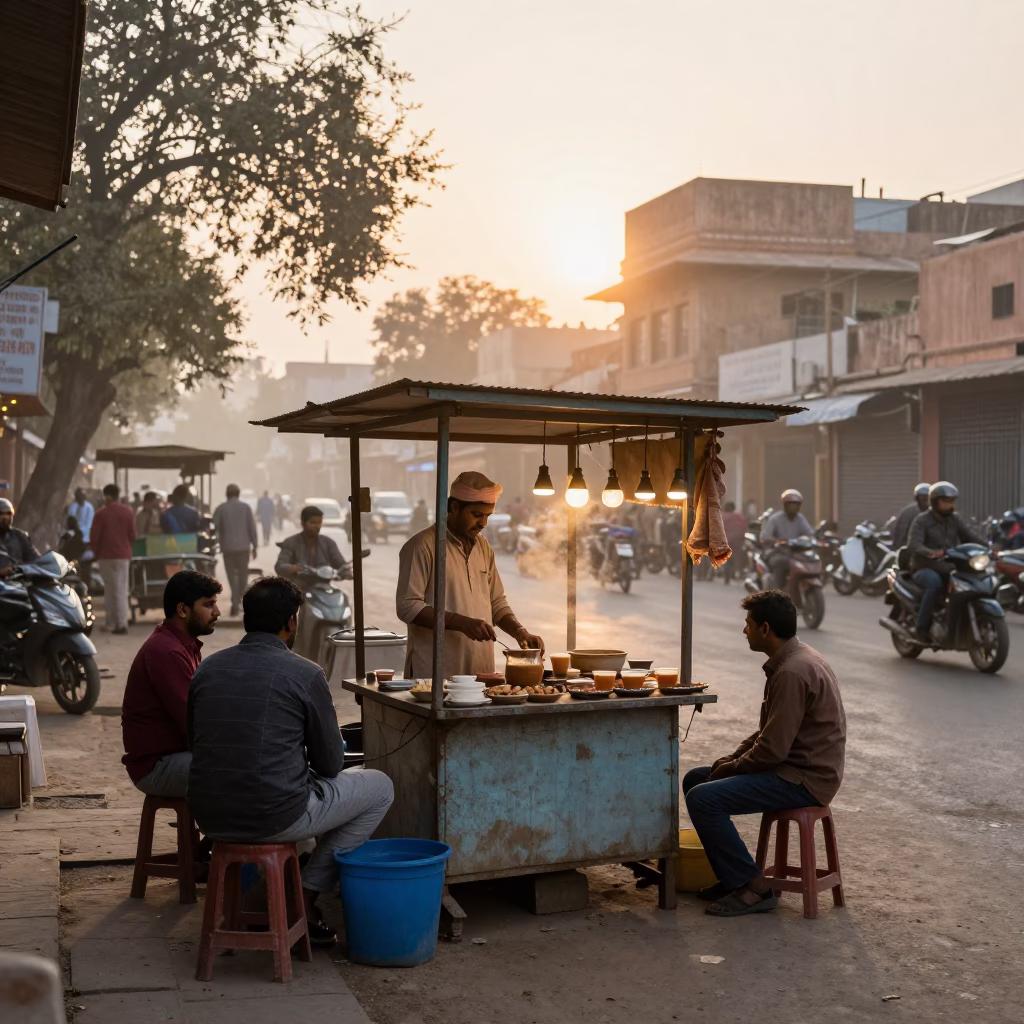 Street Corner in Jaipur at First Light Of Dawn in in Jaipur, India