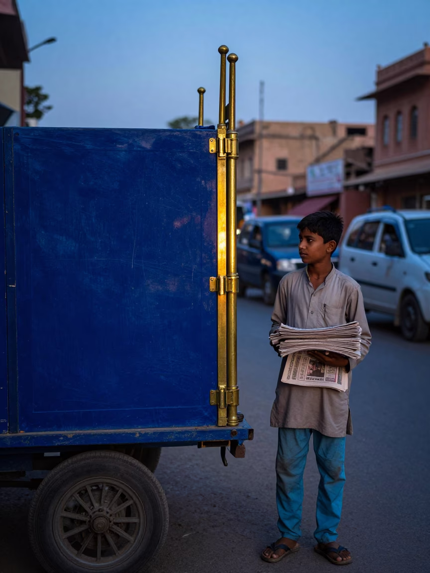 Street Corner in Jaipur at Indigo Twilight After Sunset in in Jaipur, India