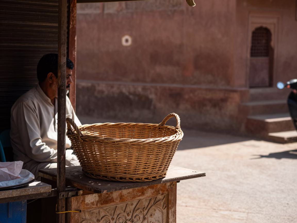 Street Corner in Jaipur at The Flat Glare Of Noon Light in in Jaipur, India