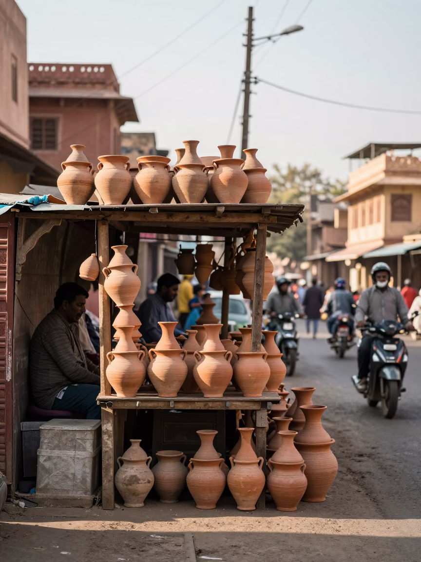 Street Corner in Jaipur at The Late Morning Light in in Jaipur, India