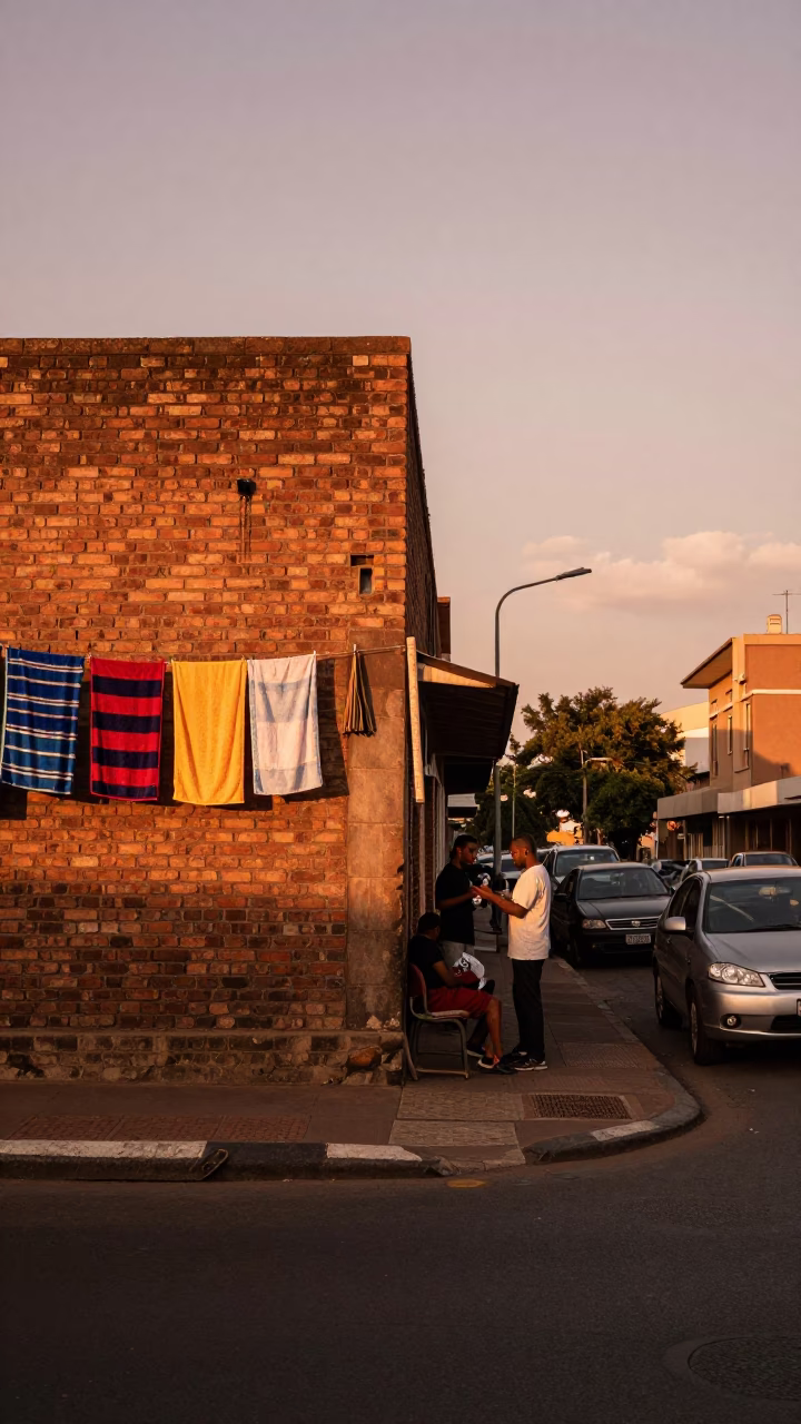 Street Corner in Johannesburg at Copper-toned Light Before Dusk in in Johannesburg, South Africa