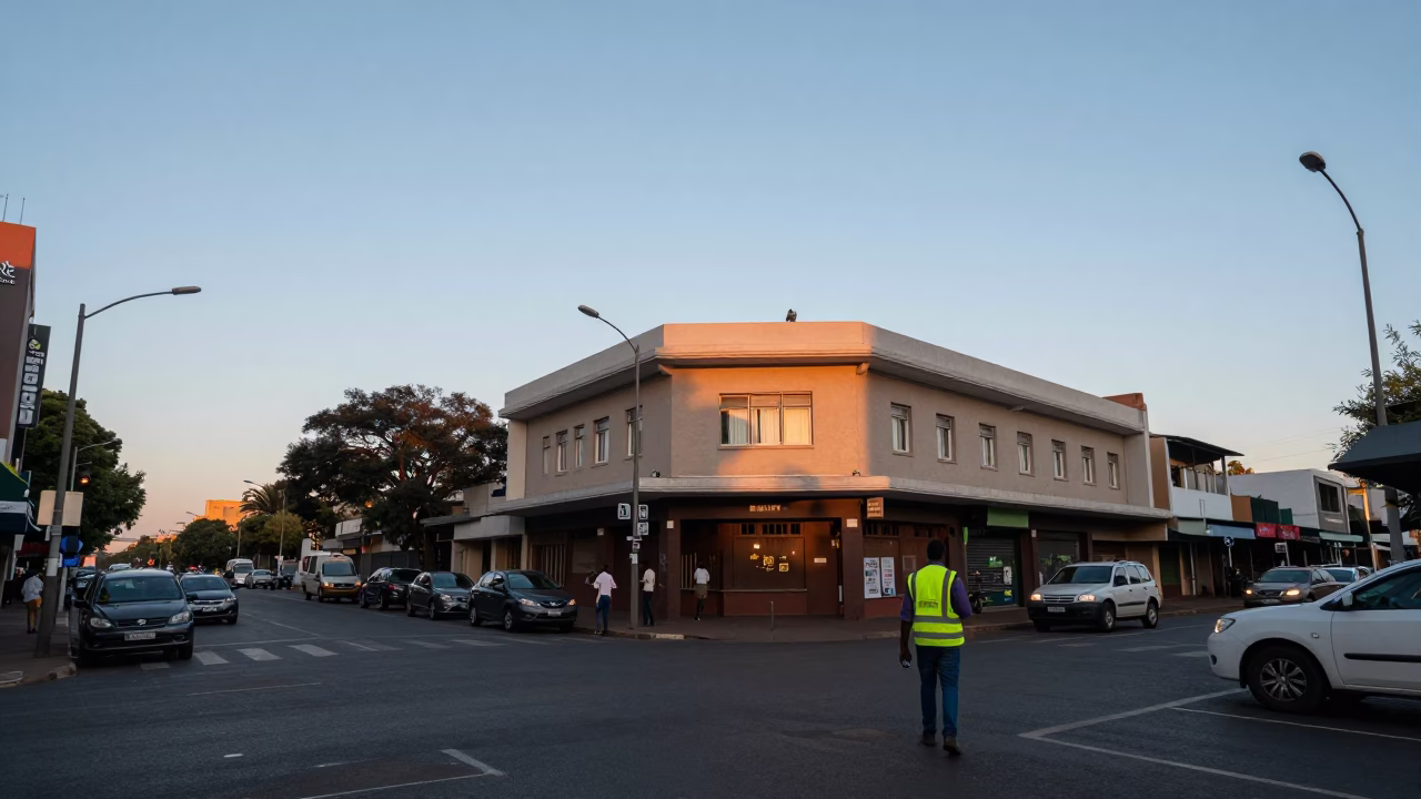 Street Corner in Johannesburg at Nautical Dawn Light in in Johannesburg, South Africa