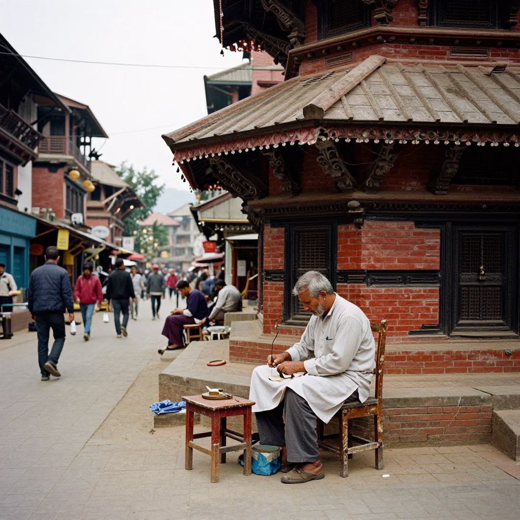 Street Corner in Kathmandu at Midday Light in in Kathmandu, Nepal