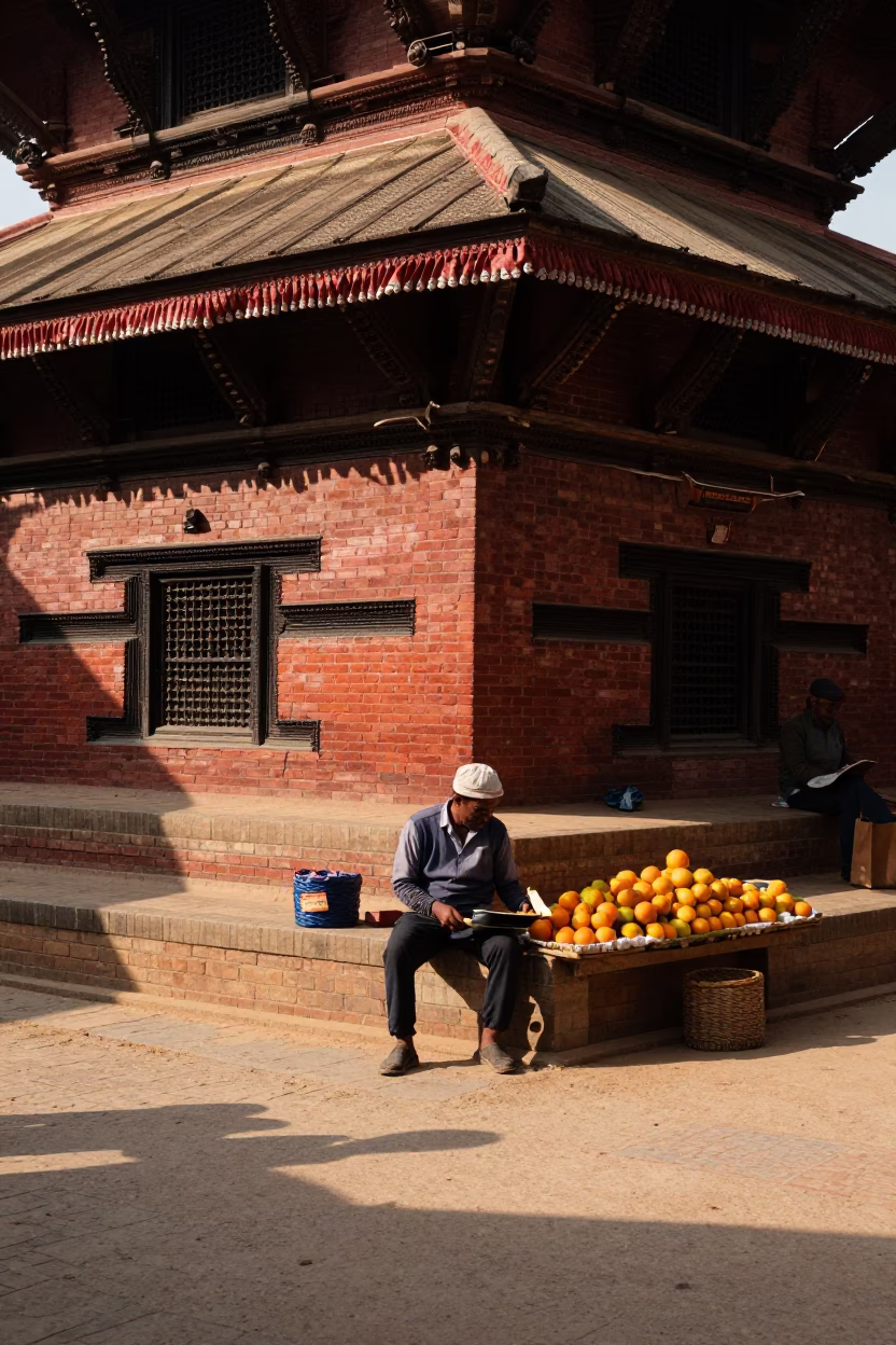 Street Corner in Kathmandu at The Early Afternoon Light in in Kathmandu, Nepal