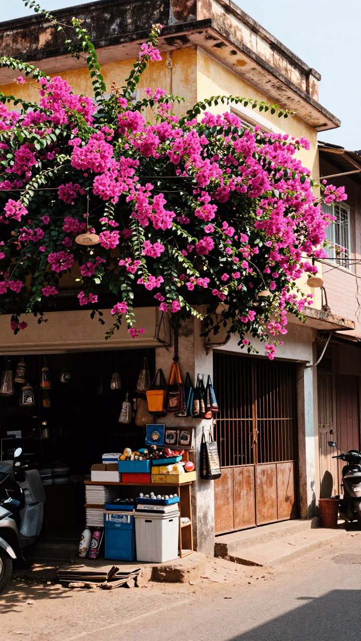 Street Corner in Kochi at Bright Midmorning Light in in Kochi, India