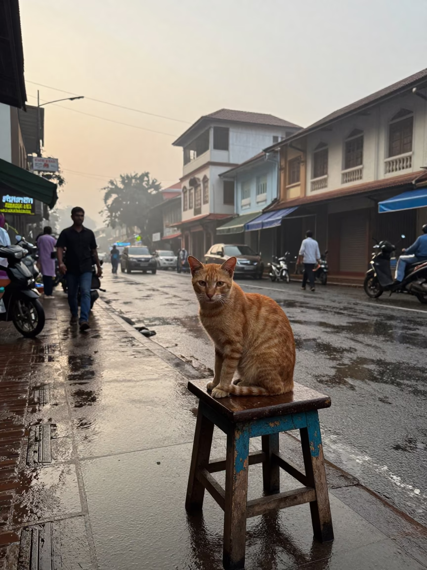 Street Corner in Kochi at First Light in in Kochi, India