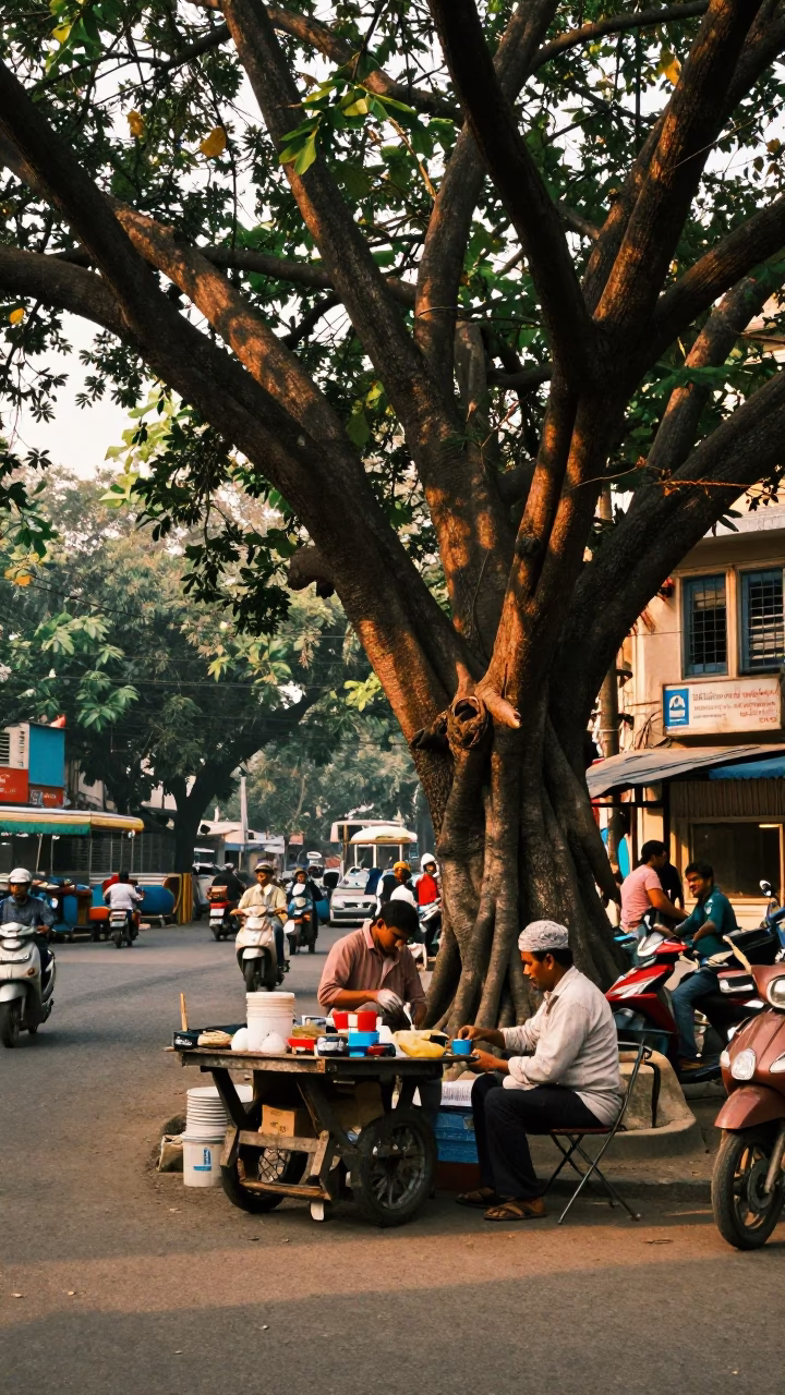 Street Corner in Kolkata at Late Afternoon Light in in Kolkata, India
