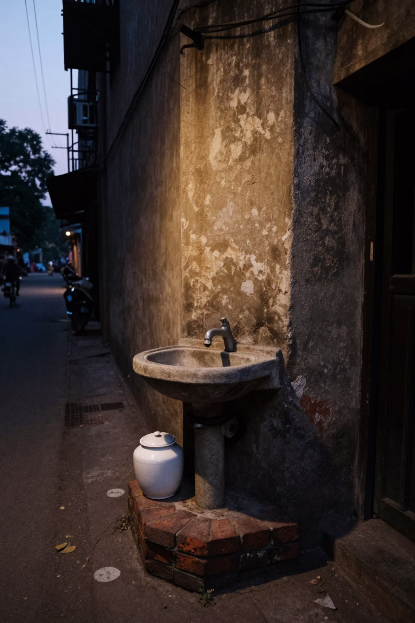 Street Corner in Kolkata at The Still Hours Before Dawn Light in in Kolkata, India