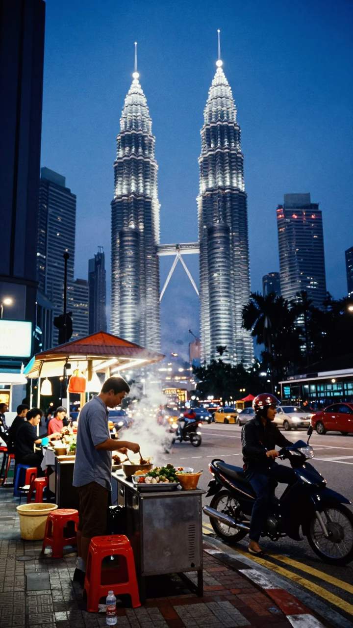 Street Corner in Kuala Lumpur at Blue Hour in in Kuala Lumpur, Malaysia
