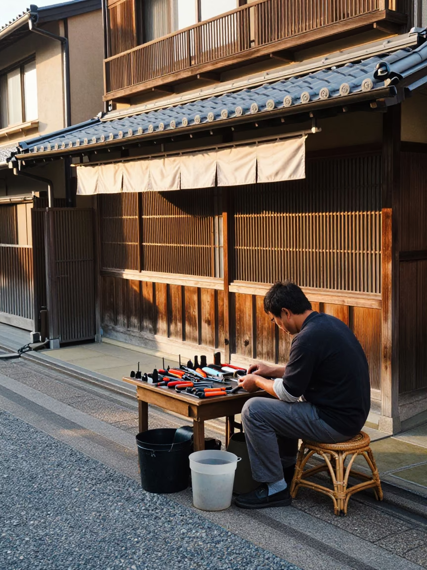Street Corner in Kyoto at The Early Afternoon Light in in Kyoto, Japan