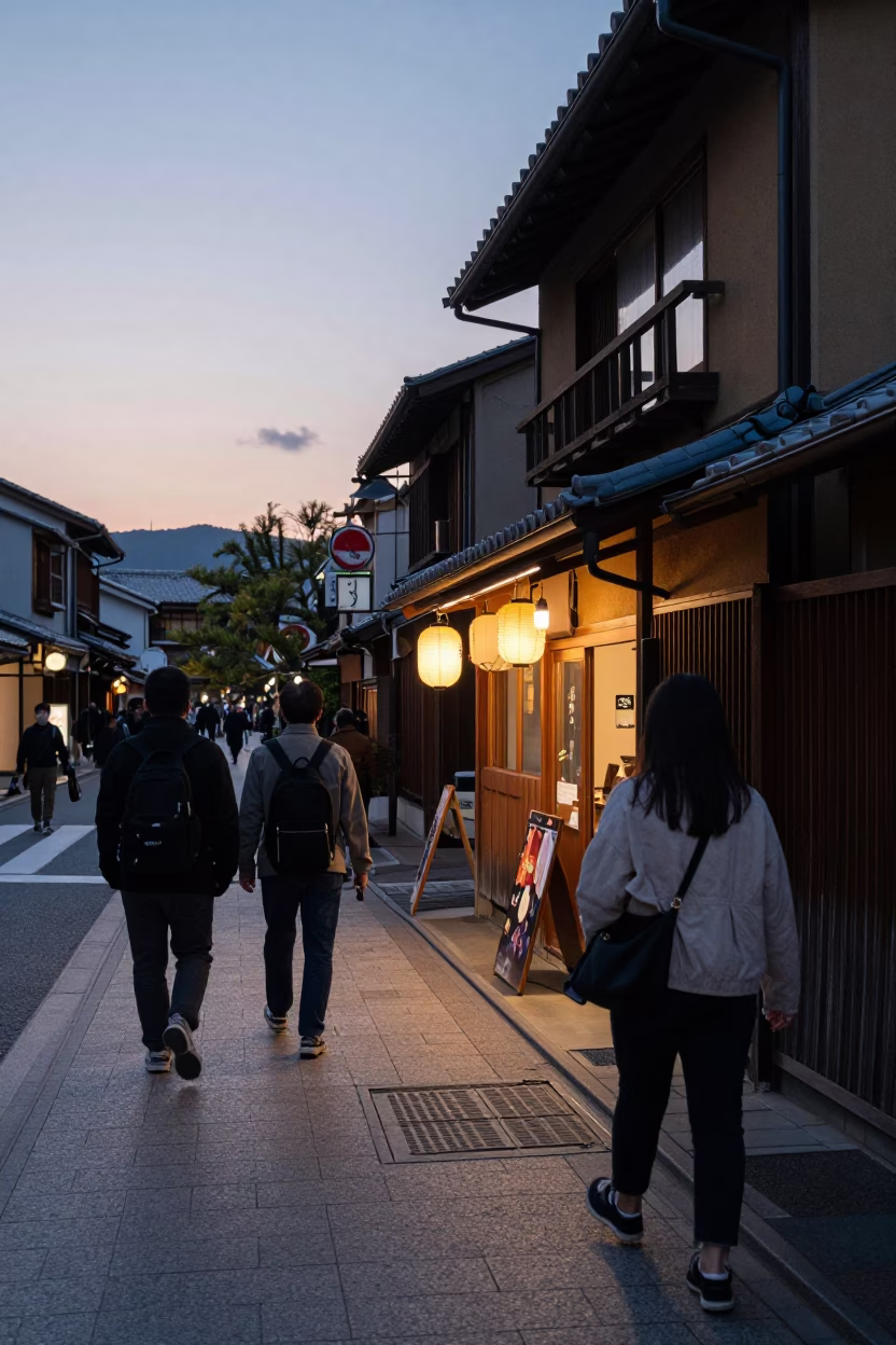 Street Corner in Kyoto at The Early Evening Light in in Kyoto, Japan