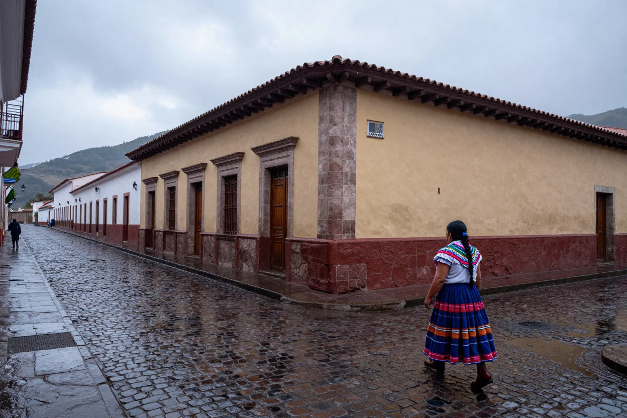 Street Corner in La Paz at First Light in in La Paz, Bolivia