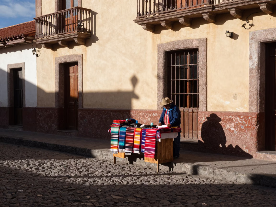 Street Corner in La Paz at The Early Afternoon Light in in La Paz, Bolivia