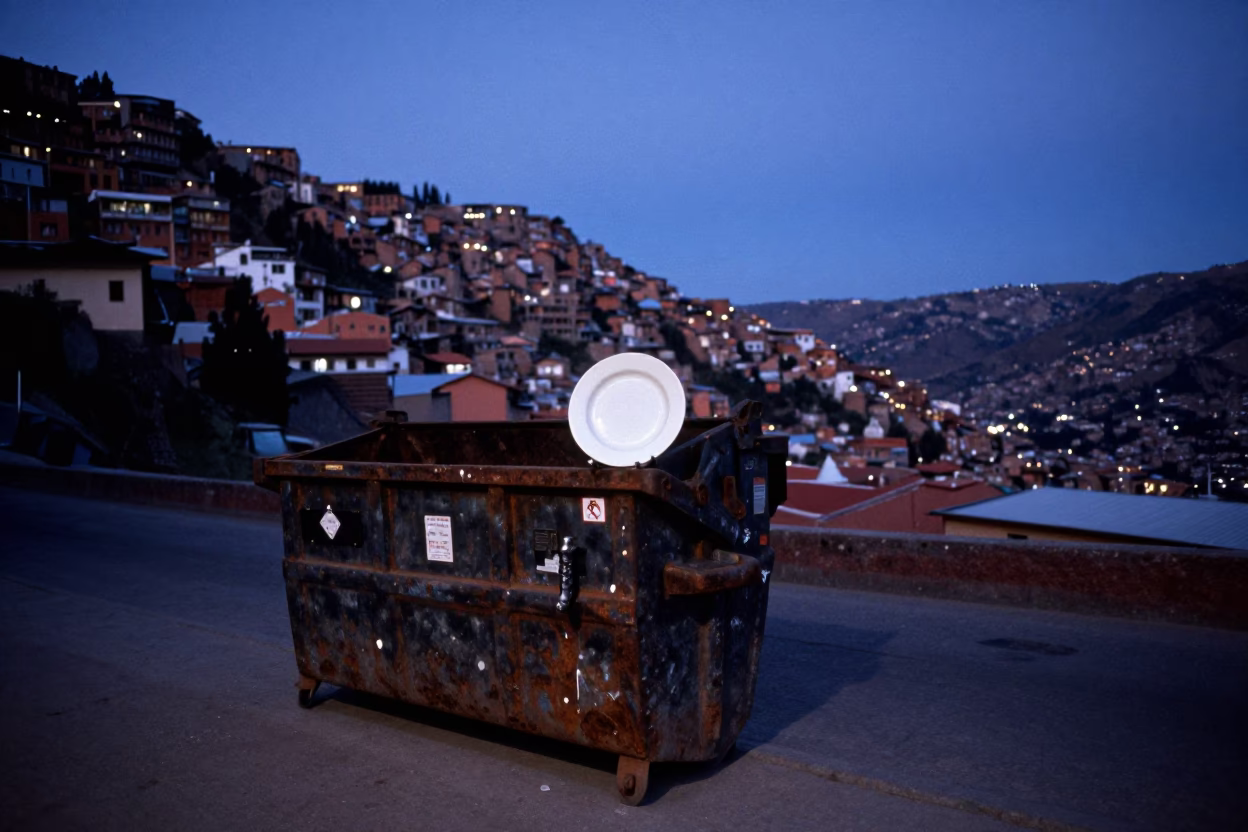 Street Corner in La Paz at The Still Hours Before Dawn Light in in La Paz, Bolivia