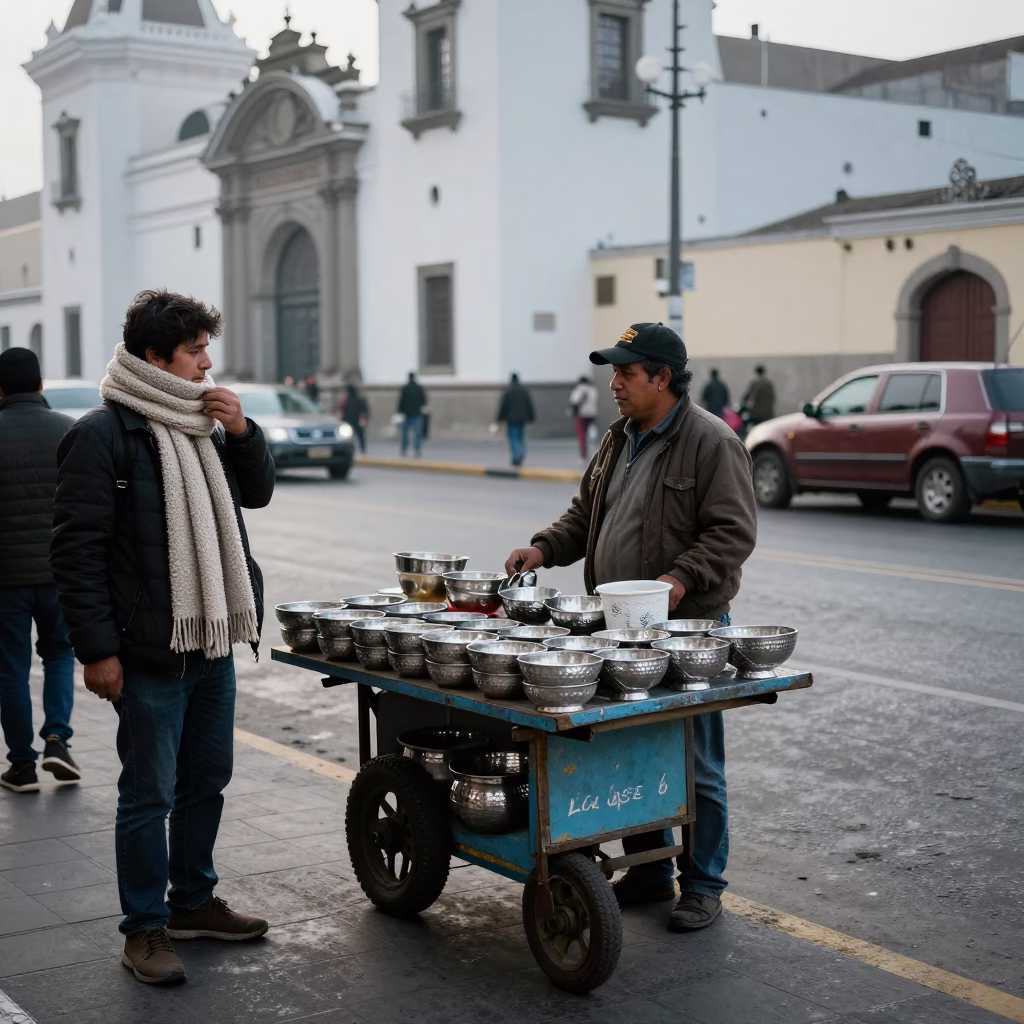 Street Corner in Lima at Early Morning Light in in Lima, Peru