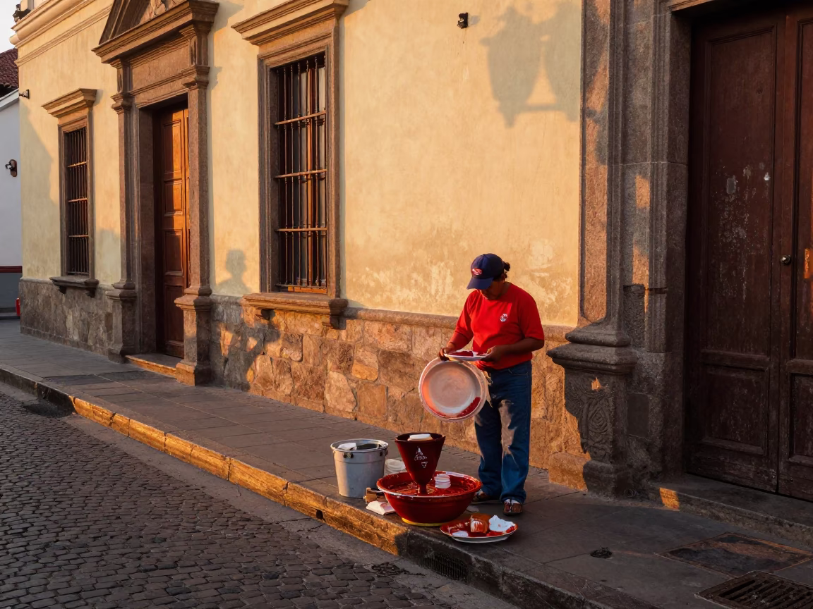 Street Corner in Lima at Honeyed Evening Light in in Lima, Peru