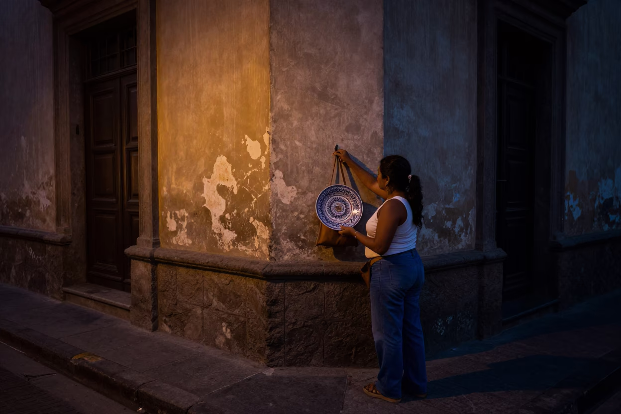 Street Corner in Lima at The Predawn Darkness Light in in Lima, Peru