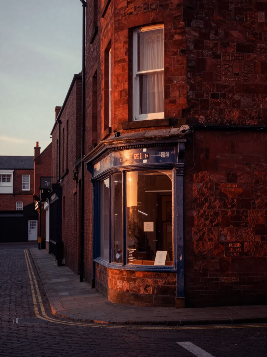 Street Corner in Liverpool at Nautical Dawn Light in in Liverpool, United Kingdom