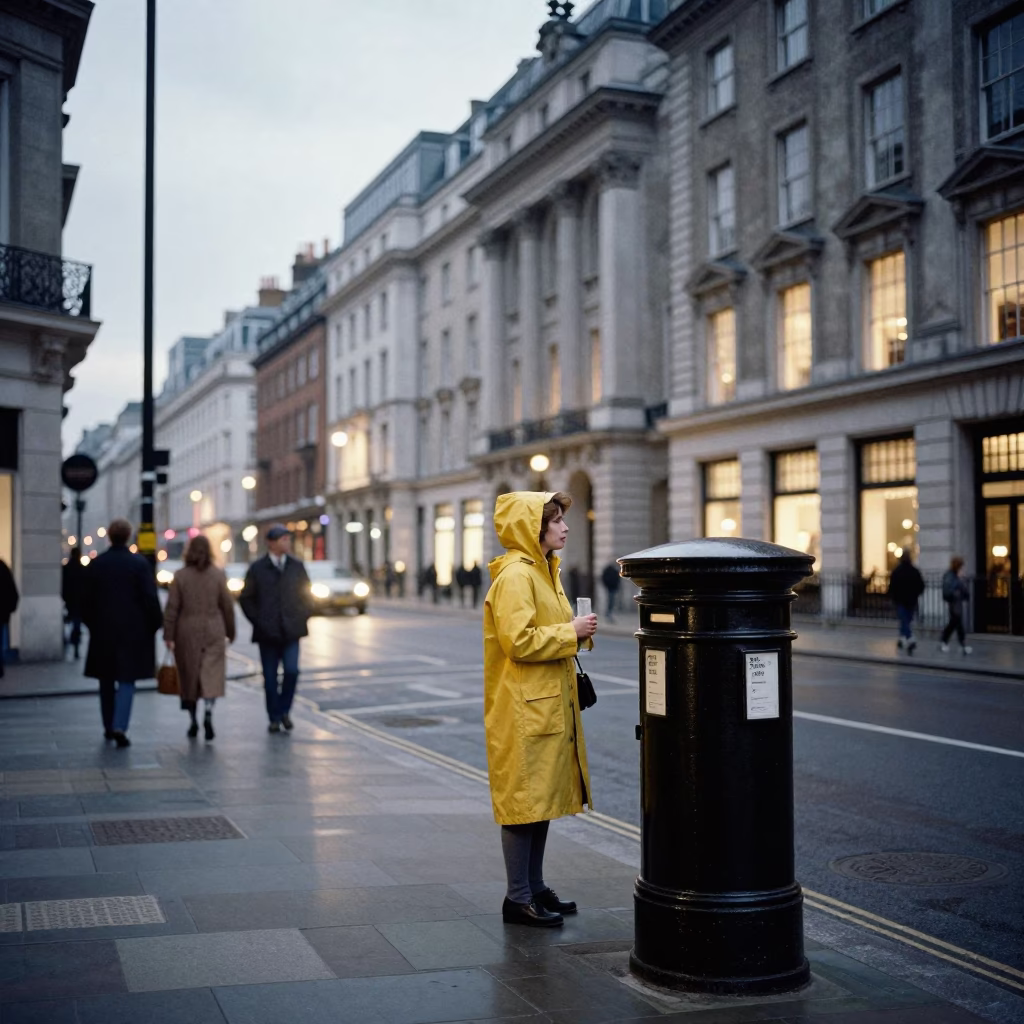 Street Corner in London at As City Lights Begin To Glow in in London, United Kingdom