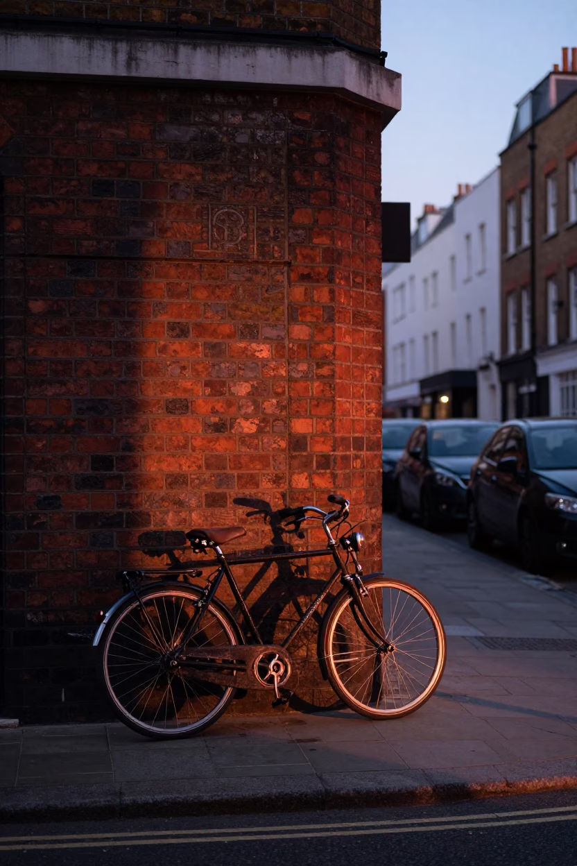 Street Corner in London at Copper-toned Light Before Dusk in in London, United Kingdom
