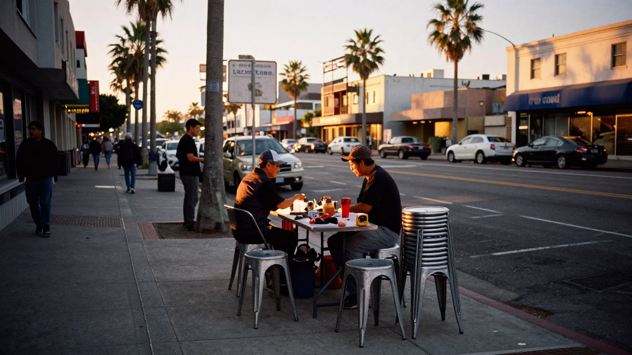 Street Corner in Los Angeles at Honeyed Evening Light in in Los Angeles, California, United States
