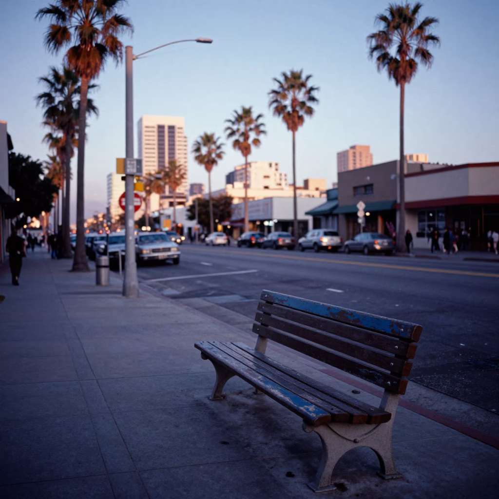 Street Corner in Los Angeles at Nautical Dawn Light in in Los Angeles, California, United States