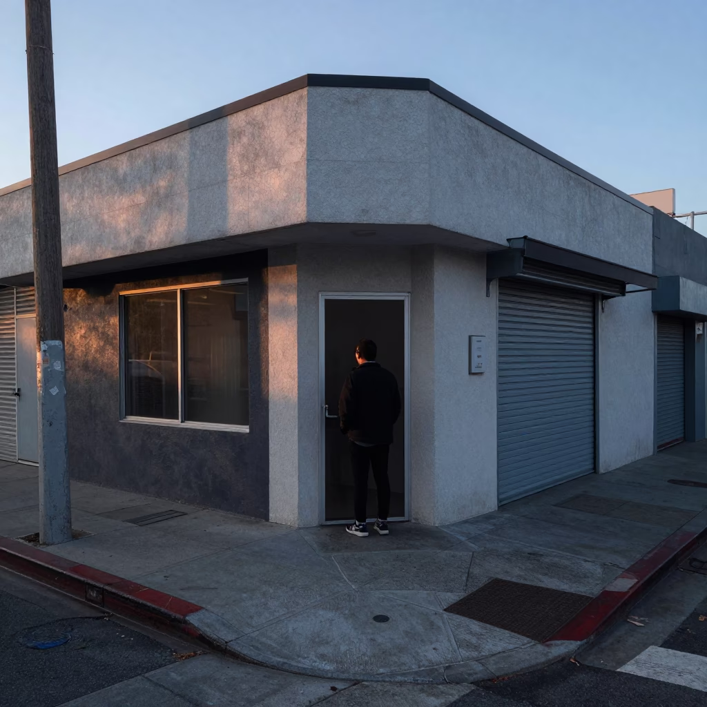 Street Corner in Los Angeles at Sunrise Light in in Los Angeles, California, United States