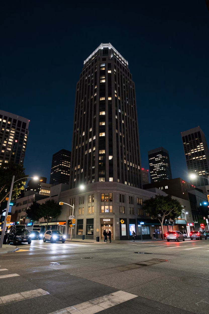 Street Corner in Los Angeles at The Deepest Night Sky Light in in Los Angeles, California, United States