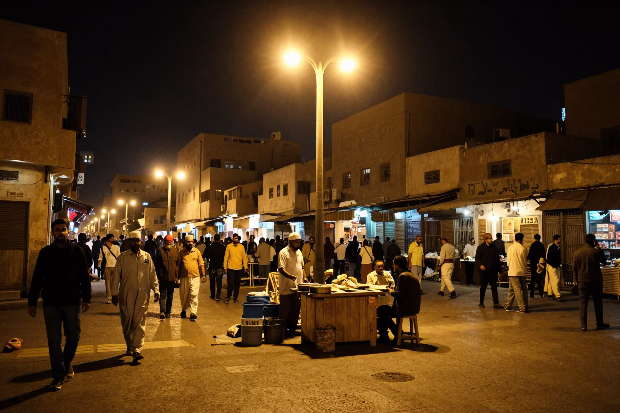 Street Corner in Luxor at As City Lights Begin To Glow in in Luxor, Egypt